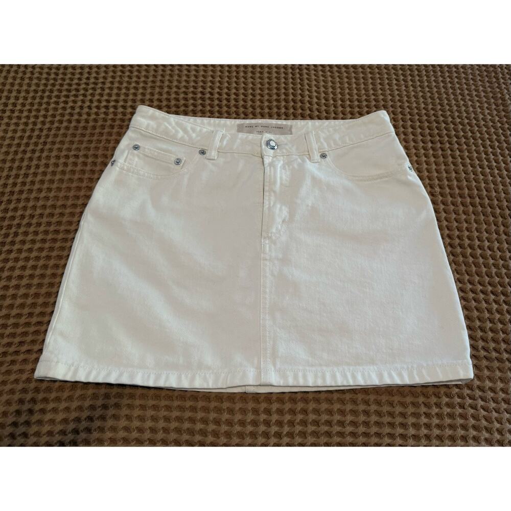 Marc By Marc Jacobs Skirt Womens 26 Iconic Mini Off White Denim * - Picture 2 of 6